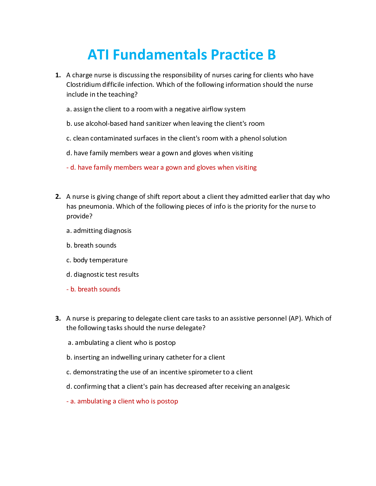 Preview image for ATI Fundamentals Practice B. Latest 2021/2022